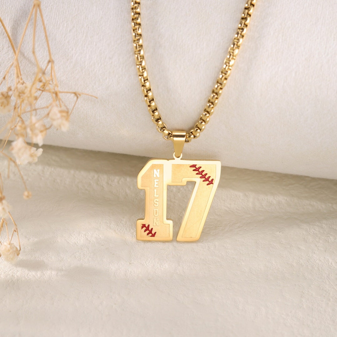 Customized Engraved Sport Number Necklace With Namebaseball Lace
