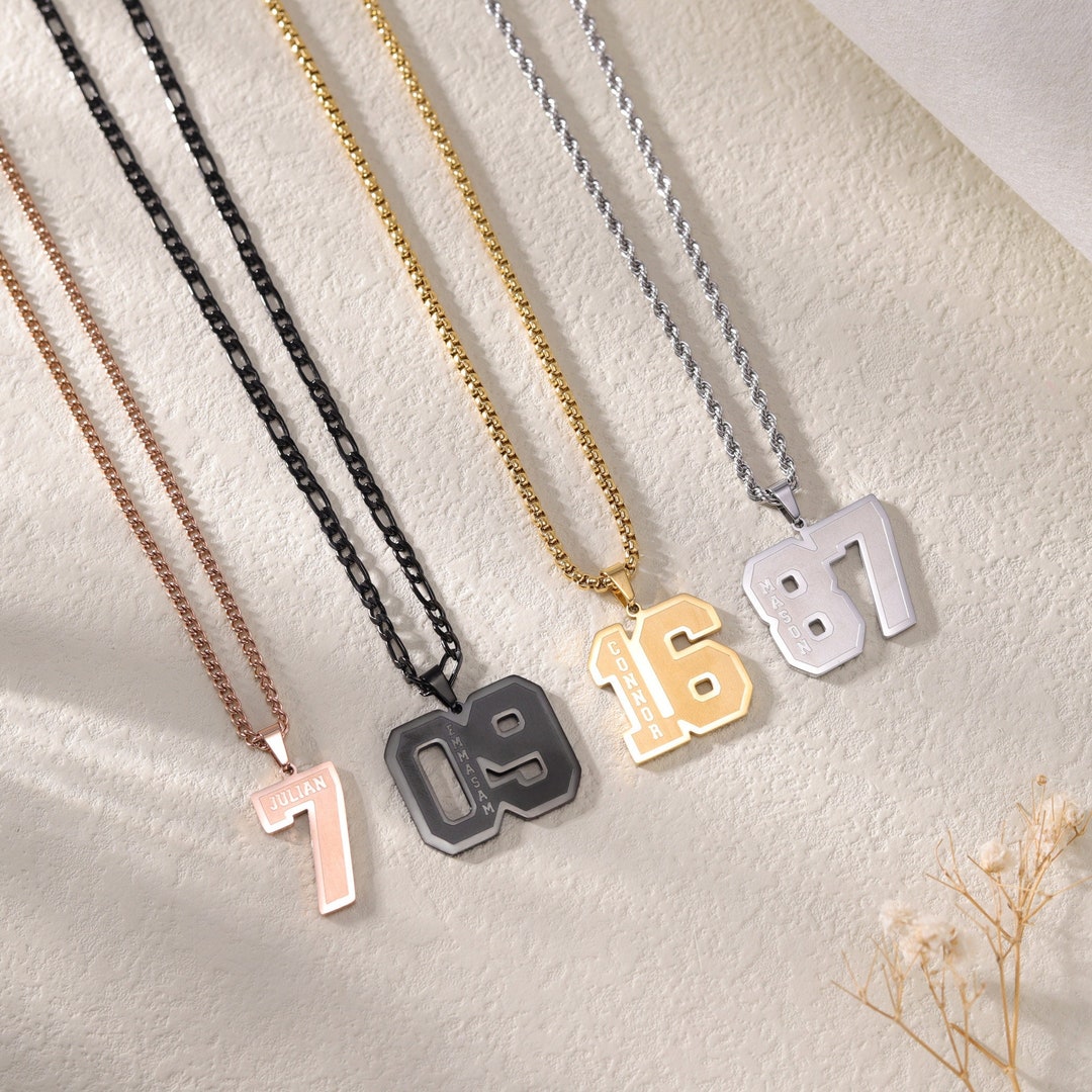 Custom Engraved Sport Number Necklace With Nameyear