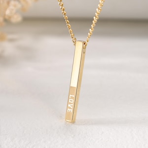 Personalized 3D Vertical Bar Name Necklace|Custom 4 Sides Bar Necklace|Minimalist Necklace|Engraved Signature Necklace|Date Necklace