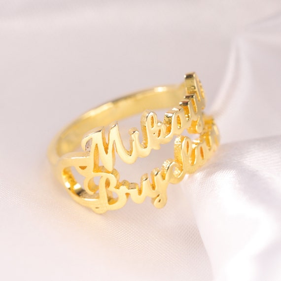 10k or 14k Solid Gold Personalized Lauren Conrad Two Finger Script Nam -  Soul Jewelry