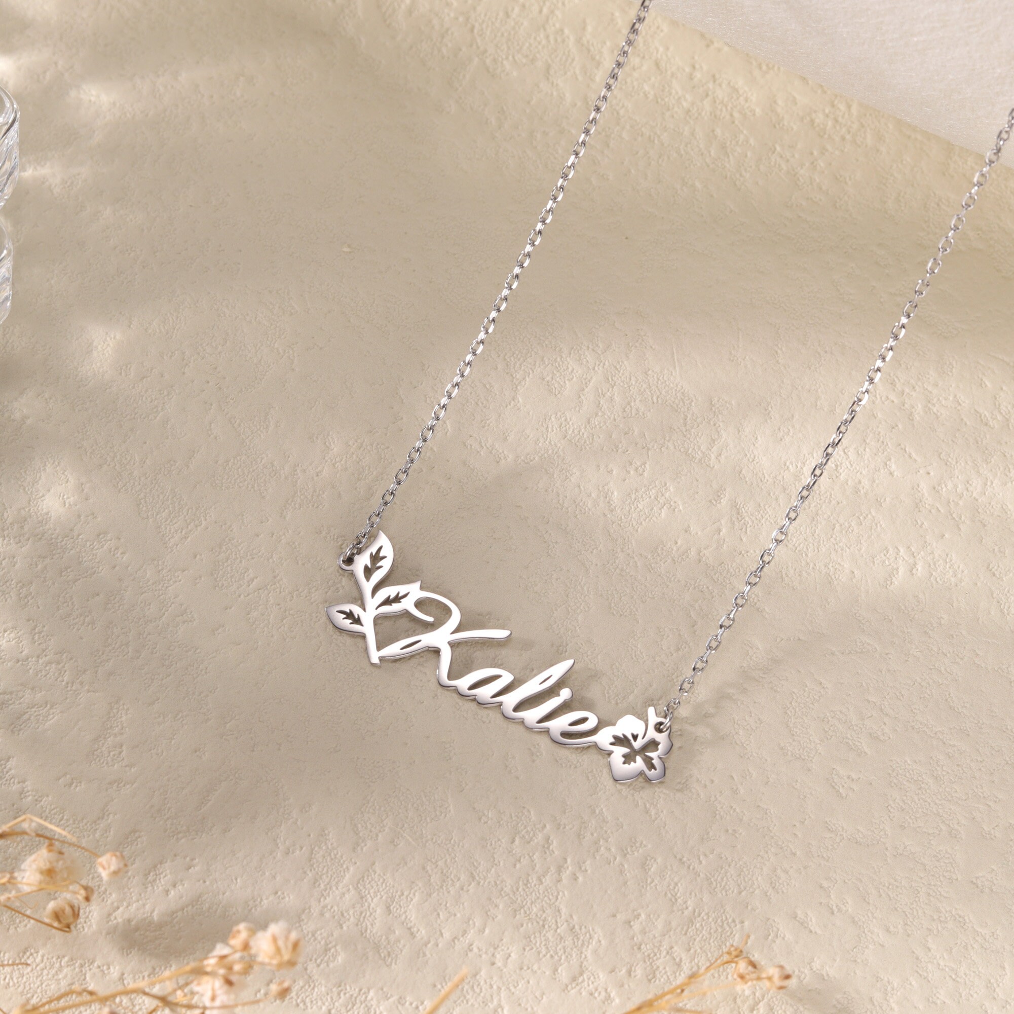 Custom Dainty Blossom Lily Name Necklacepersonalized Flower Etsy