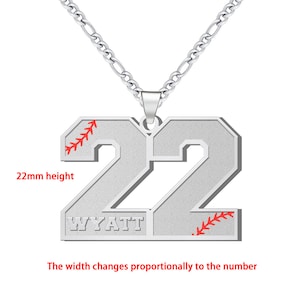 Customized Engraved Sport Number Necklace with NameBaseball Lace NecklacePersonalized Lucky PendantSoftball and Sports Team Number image 7