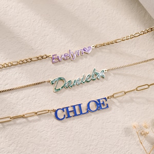 Personalized Colorful Name Necklace | Custom Gold Name Necklace With Color Filling | Multi Color Name Necklace | Birthday Gift