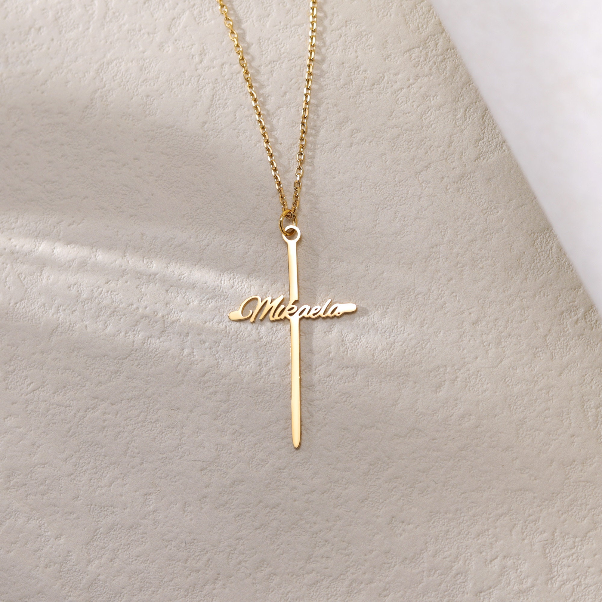 Personalized Cross Necklace with Name, Minimal Cross Pendant Necklace, Christian Religious Gift, Baptism Gift, Gift for Her
