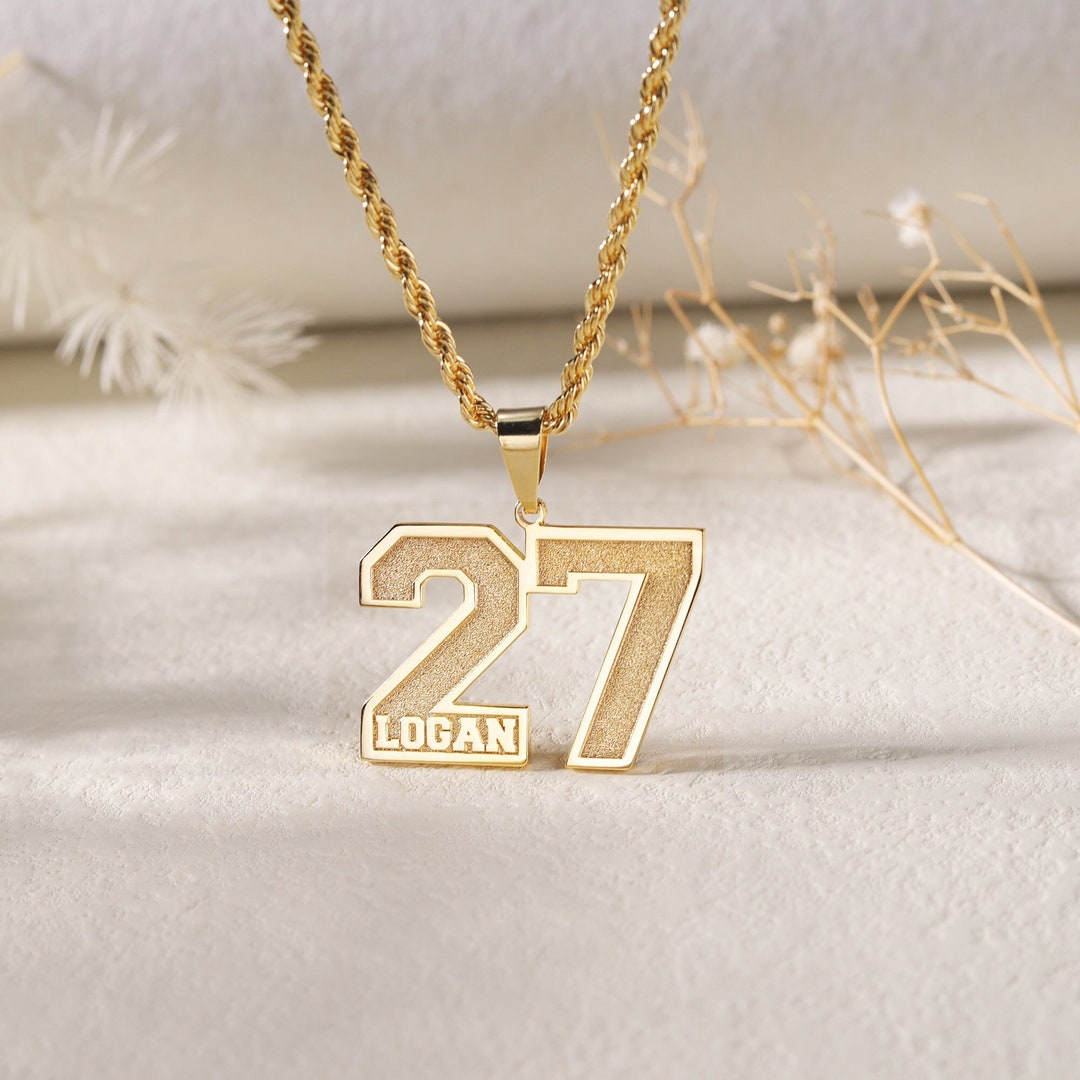 Custom Frosted Sport Number Necklace With Nameyear Necklacepersonalized