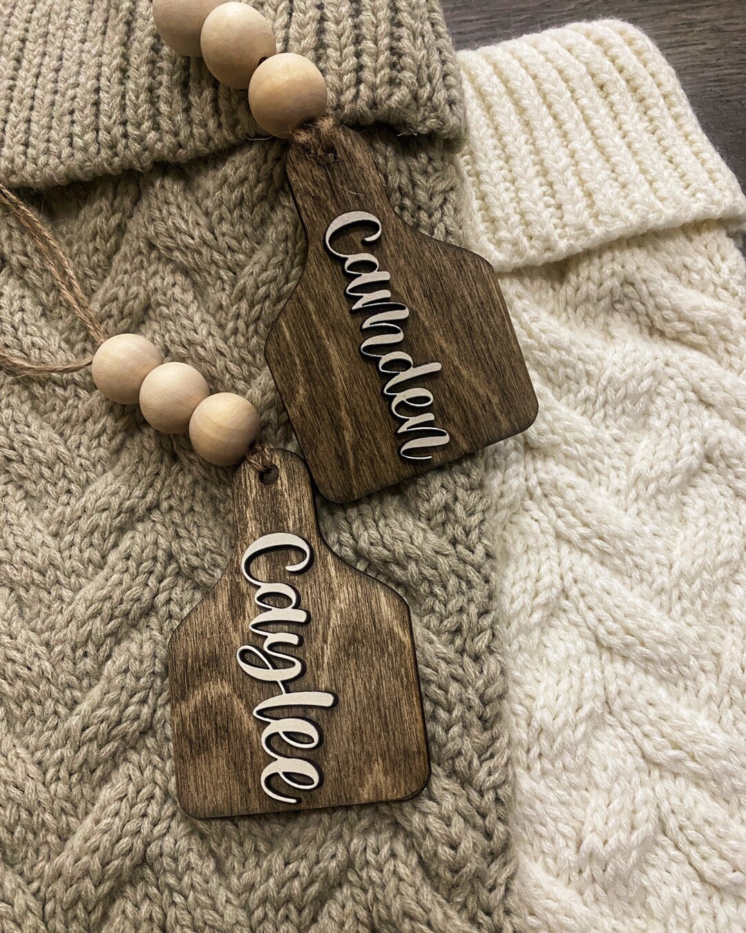 Personalized Christmas Stocking Cow Tags - Wooden 3D Name Tag - Custom ...