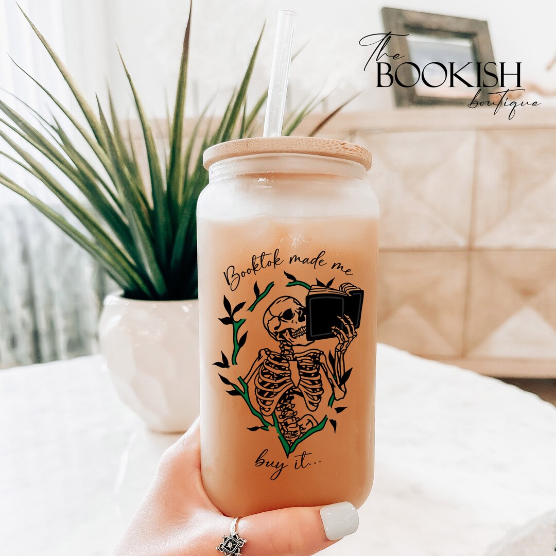 Booktok Made Me Frosted Glass Cup W/bamboo Lid & Glass Straw Etsy