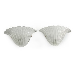 A Pair of Vintage Murano Crystal Dew Shell Shaped Sconces