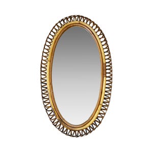 Vintage Rattan and Bamboo Coiled Mirror with Chain