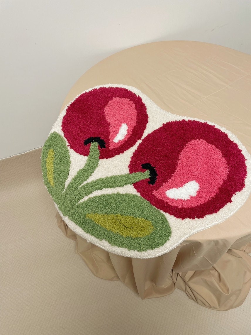 SUPER DEAL cherry Bomb Fluffy Tufted Rug Red Cherries Etsy