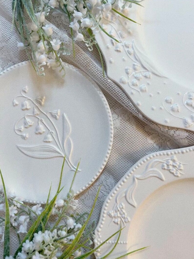 French Style White Embossed Raised Ceramic Plate Set Etsy