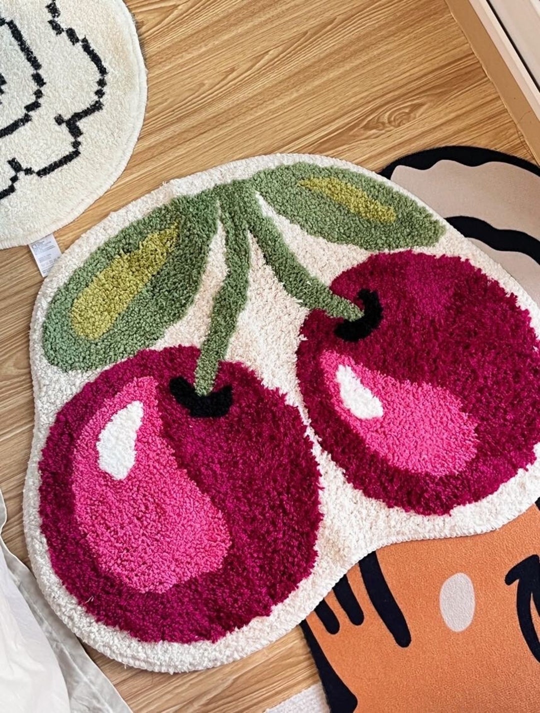 SUPER DEAL cherry Bomb Fluffy Tufted Rug Red Cherries Etsy