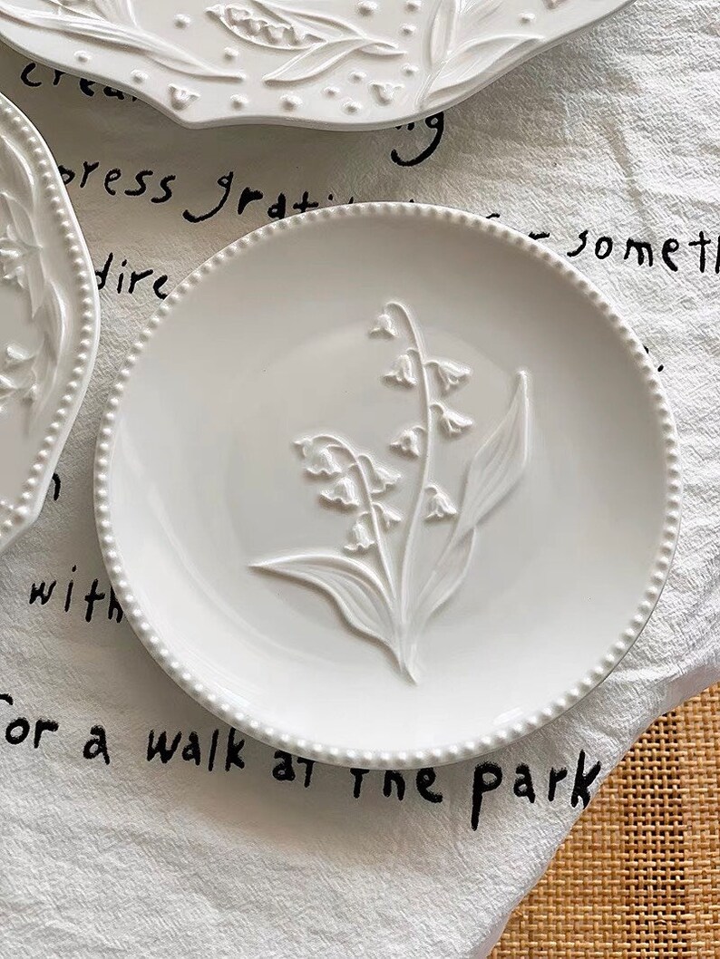 French Style White Embossed Raised Ceramic Plate Set Etsy