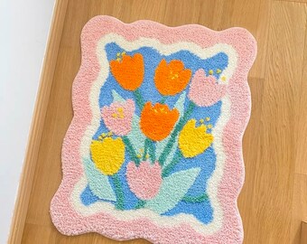 Blooming Tulip - Spring Artistic Tufted Custom Rug Carpet | Handmade Rug | Living Room Rug | Rug for Bedroom Aesthetic | Easter Gift for Her