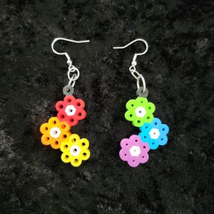 Rainbow flower perler bead dangle earrings