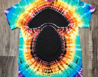 トリッピーなレインボーマッシュルームタイダイTシャツ。大人用Mサイズ