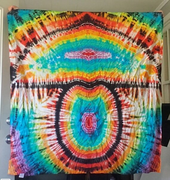 50x50in hand dyed rainbow mushroom tie dye tapestry wall hang