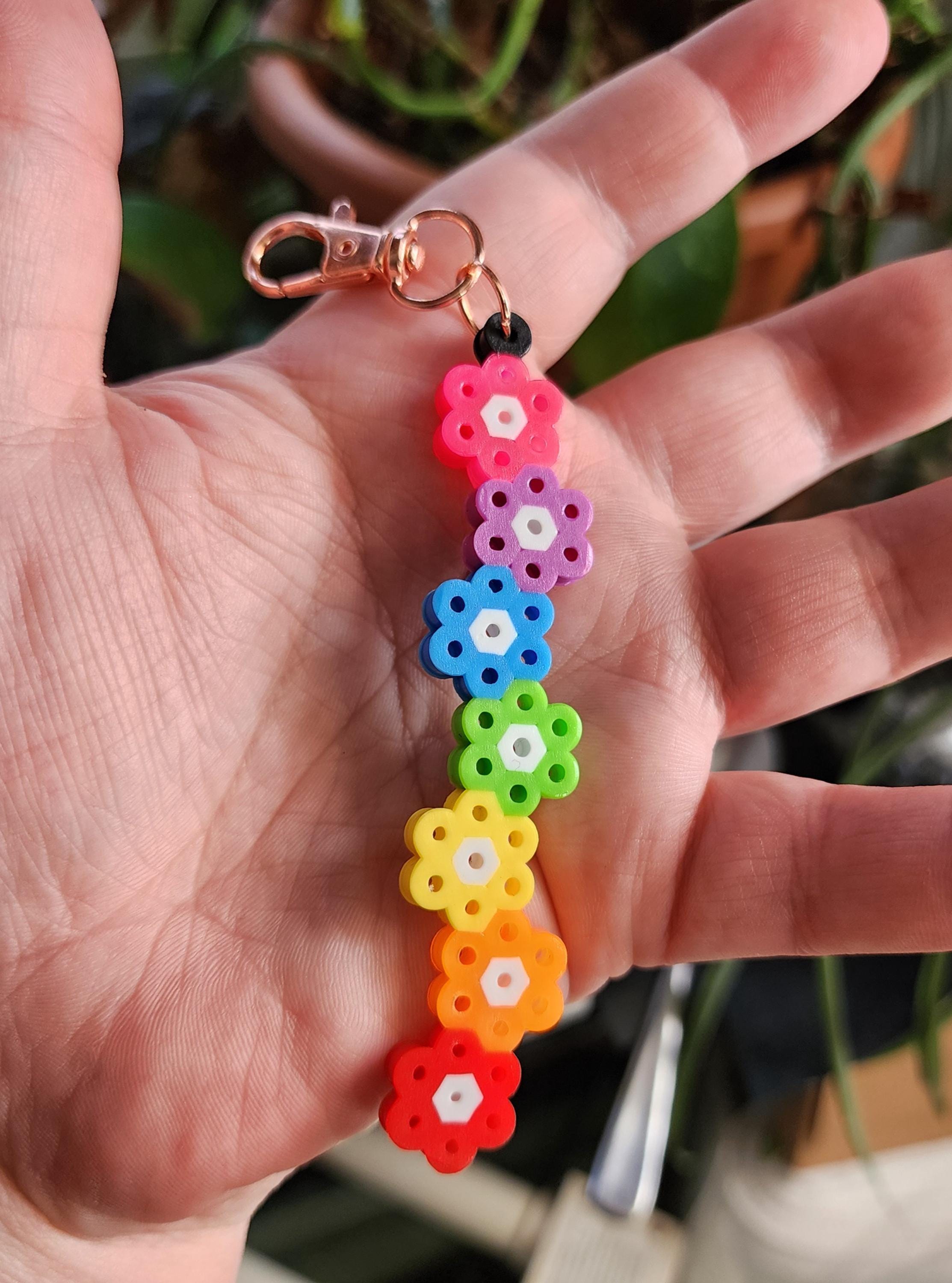 Rainbow Flower Perler Bead Keychain - Etsy Finland