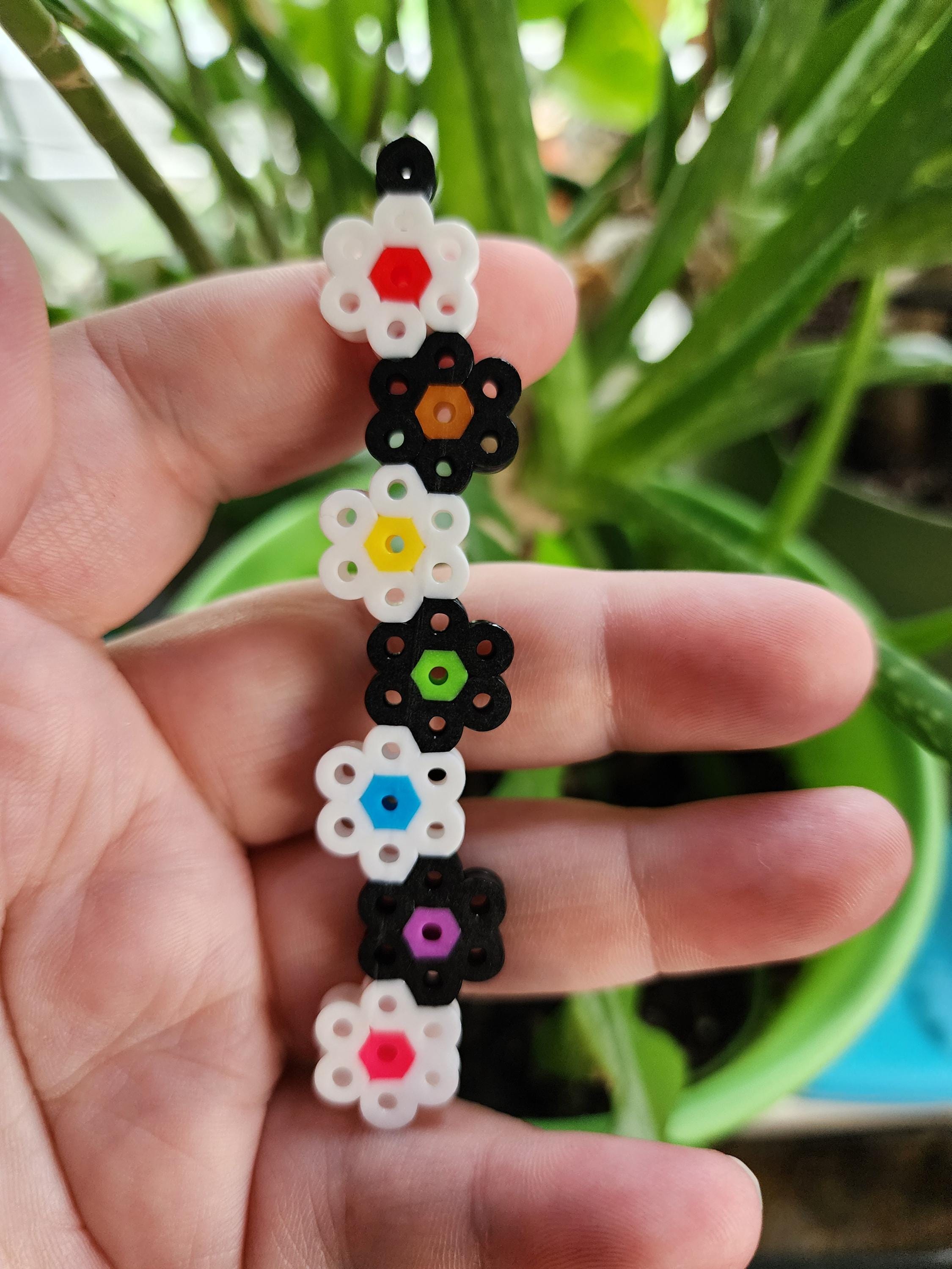 Rainbow Flower Perler Bead Keychain - Etsy