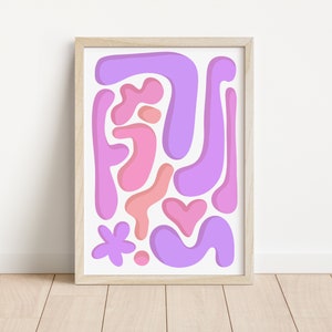 Bright vivid colorful abstract print, retro wall art, pink funky abstract art, printable fun art, dining room art, kids bedroom art