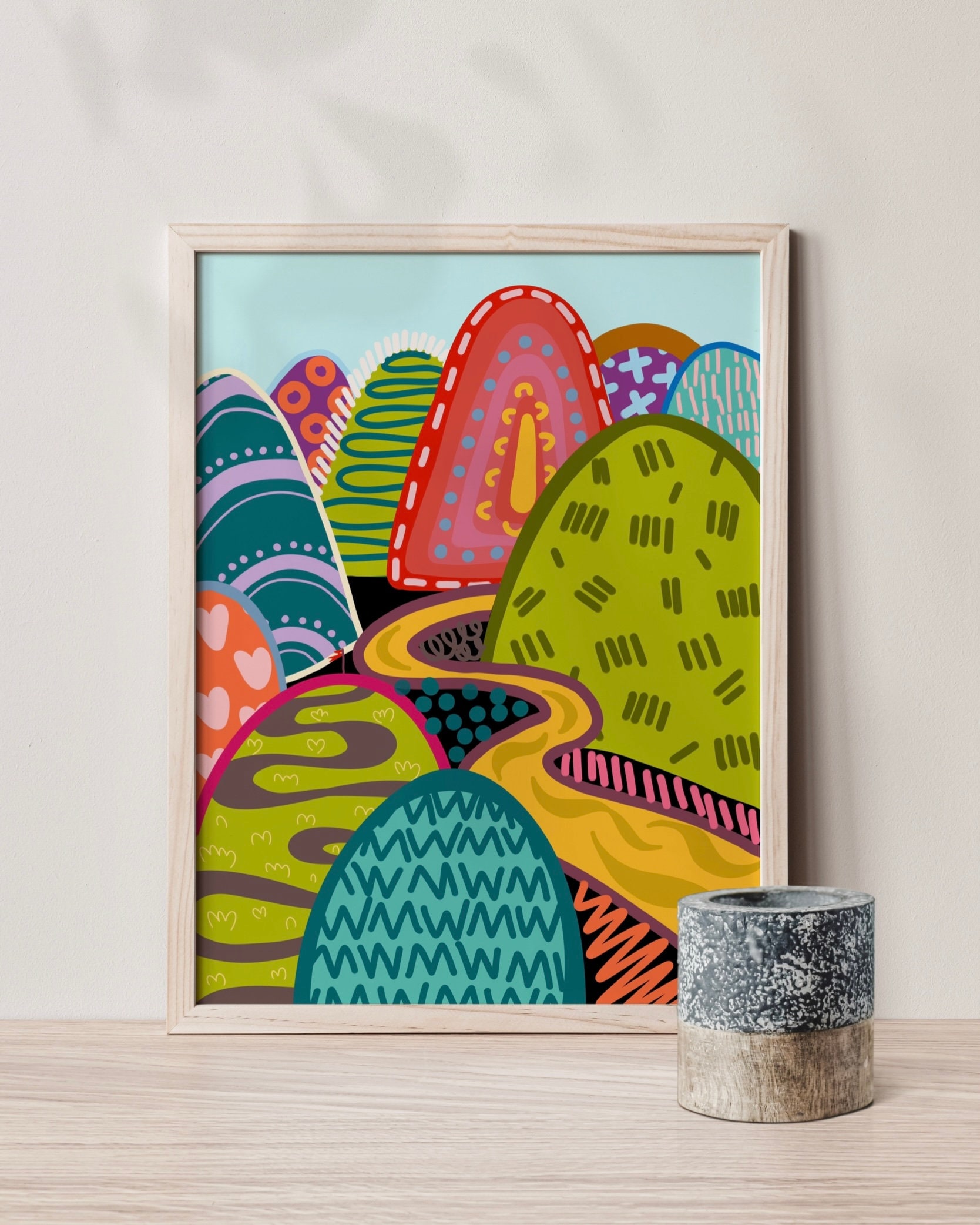 Bright Vivid Colorful Abstract Print, Retro Wall Art, Multicolour