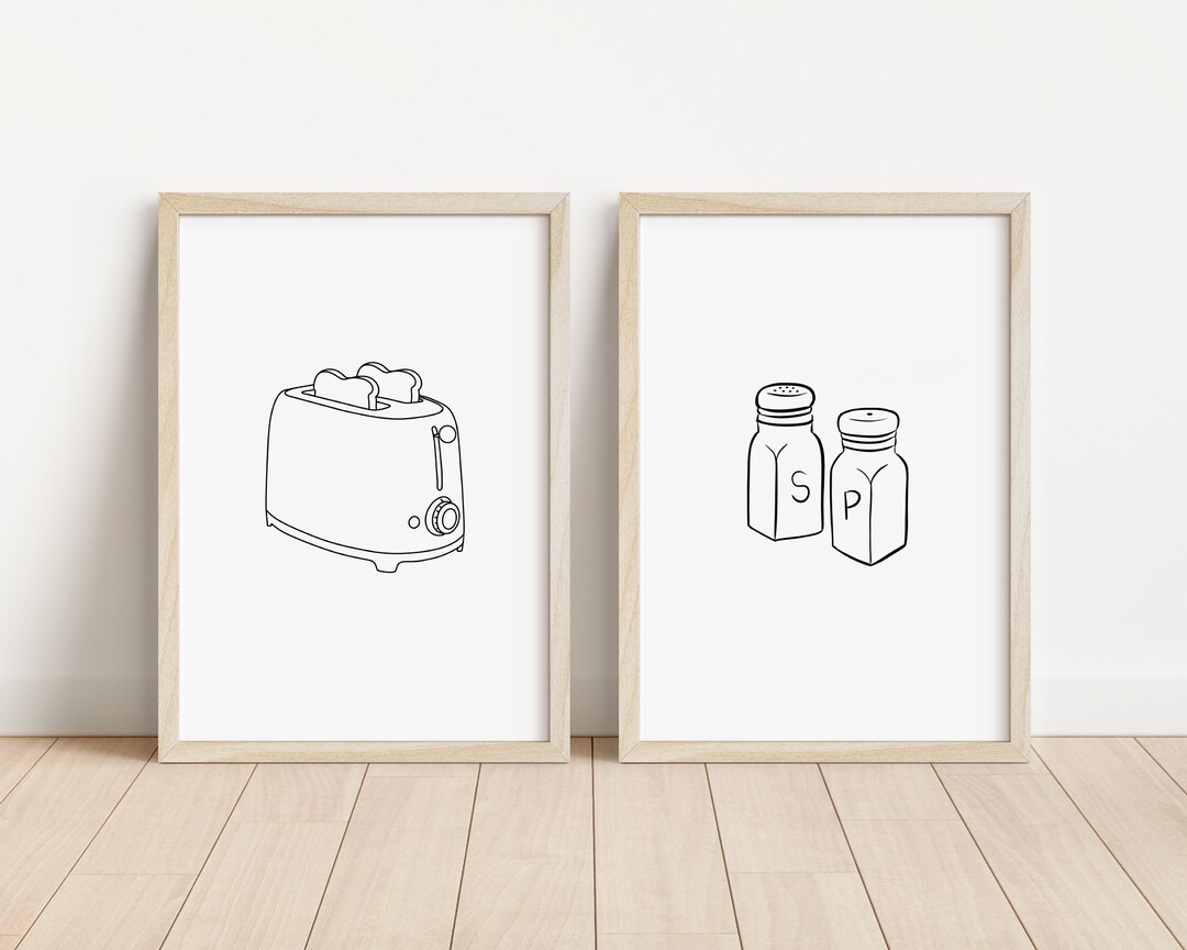 100 kitchen prints set, kitchen wall art, kitchen art,... 2 Piece Art Prints, Printable Wall Art, Kitchen Art Minimalist, Line ...