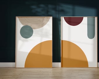 2-delade konsttryck, abstrakt posterset, väggkonst för sovrum, gulbeige väggkonst, matsalkonst, neutral jordnära minimalistisk samtida