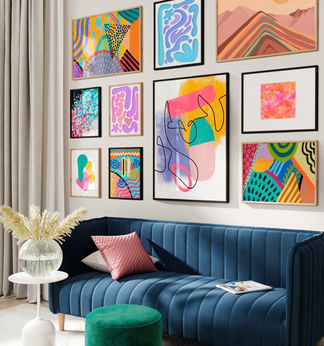 Gallery Wall Prints, Set of Vivid Prints, Colorful Wall Art, Abstract