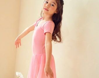 Ballet Dress With Chiffon Skirt | Cotton Leotards for Girls | Toddler Ballet Dress | Short Sleeve | Criss Cross Back | Ballerina dress