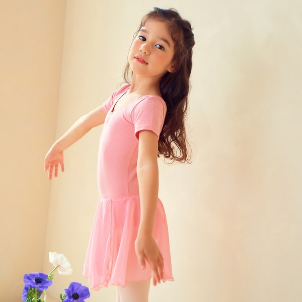 Ballet Dress With Chiffon Skirt | Cotton Leotards for Girls | Toddler Ballet Dress | Short Sleeve | Criss Cross Back | Ballerina dress
