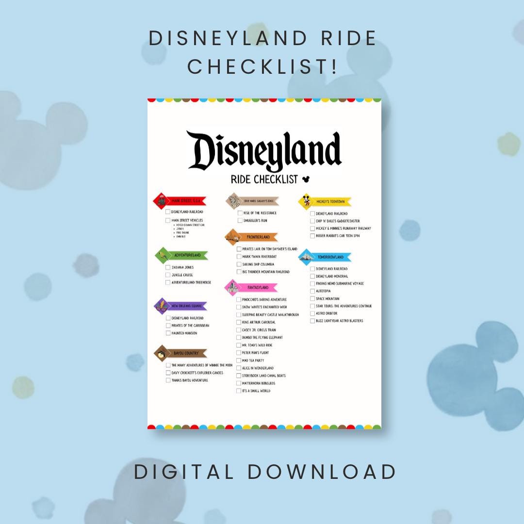 Disneyland California Ride Checklist! - Etsy