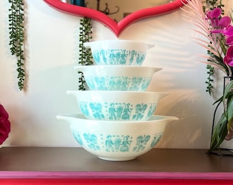 All White Butterprint Vintage Pyrex Mixing Bowl Set | Vintage Pyrex Butterprint Cinderella Bowls Rare Pyrex All White Amish Butterprint Set