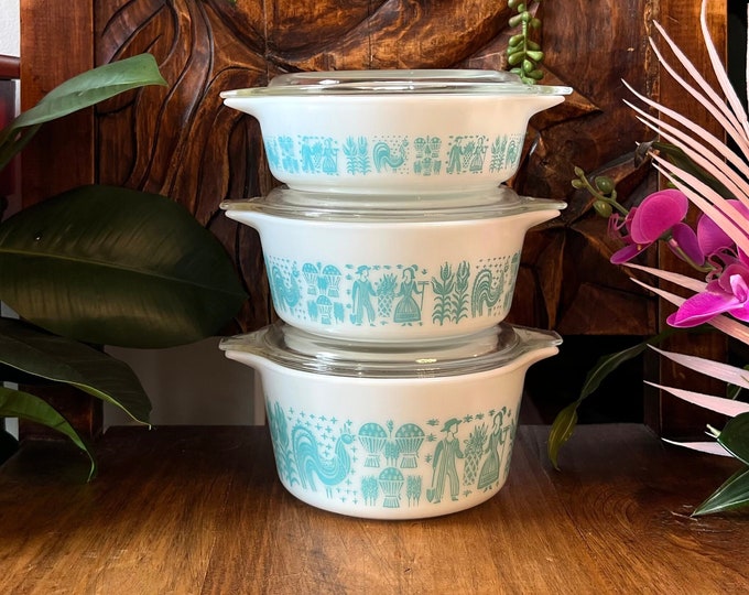 Vintage Pyrex Amish Butterprint Casserole Dish Set Lids Set Of 5 Butterprint Cinderella