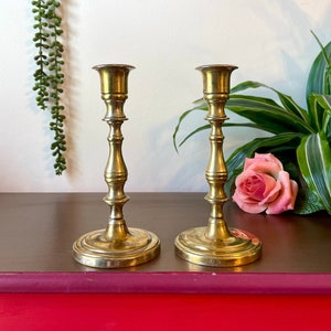 Vintage Brass Candleholders | Mid Century Aged Patina Candle Holders, Brass Candlestick Holders, Taper Candlestick Holders Set of 2