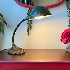 Antique Gooseneck Desk Lamp | Hard to Find Vintage Green Shell Table Lamp