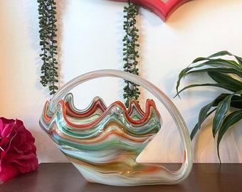 Vintage Murano Vase | Hand Blown Colorful Murano Art Glass Bowl