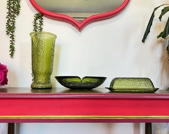 Vintage Anchor Hocking Soreno Avocado Green Glass Set, Vase, Dish, Butter Dish