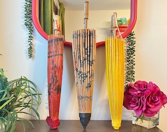 Vintage Chinese Parasols Hand-Painted Paper Umbrellas, Set of 3