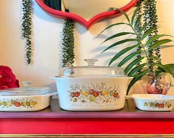 Vintage Corning Ware Spice of Life Casserole Dish Set of 3 w/ Lids