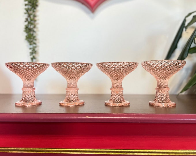 Set of Vintage Pink Depression Glass Champagne Glasses Pink Depression