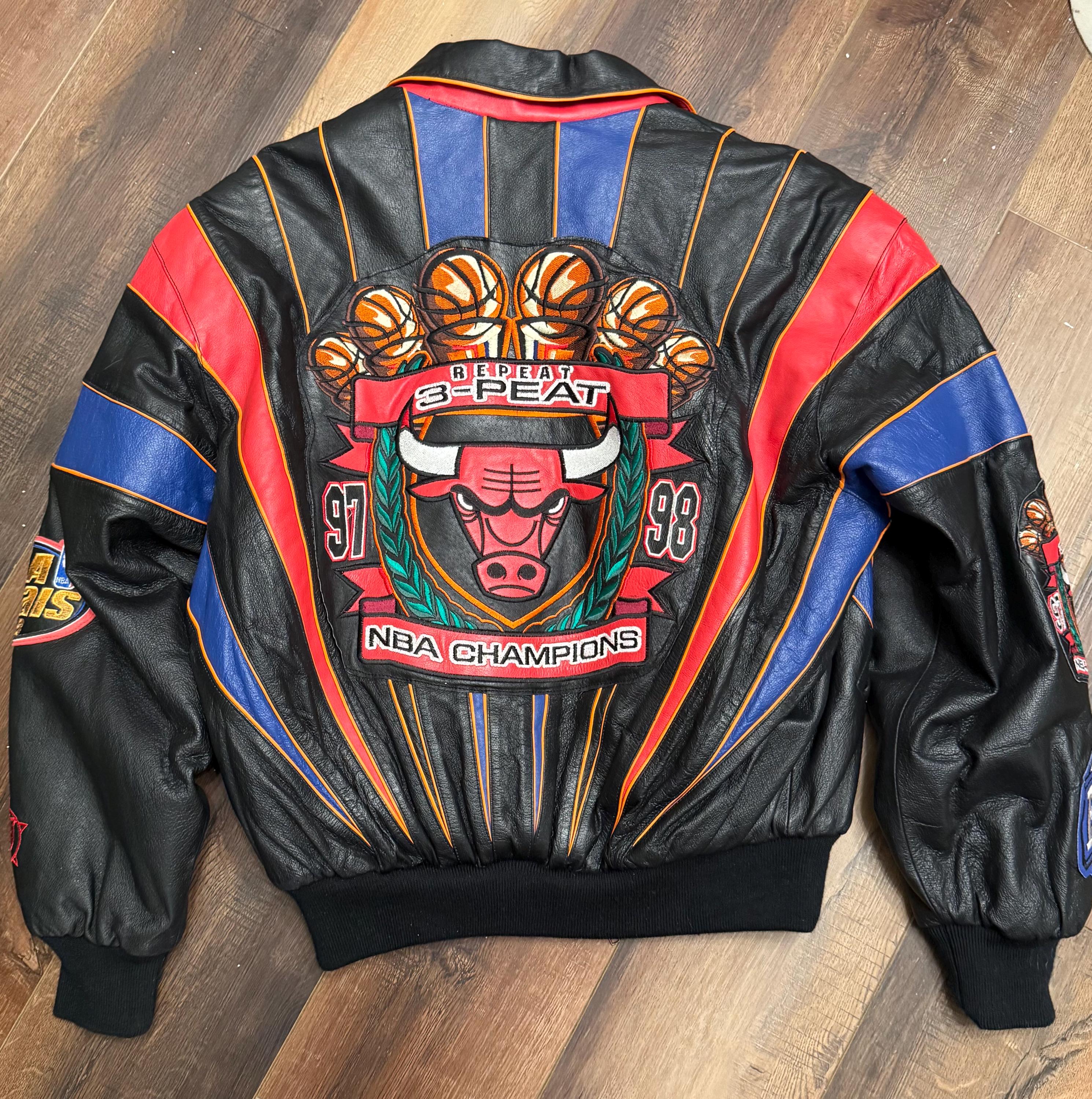 Vintage Jeff Hamilton Chicago Bulls 3peat Leather Jacket (size