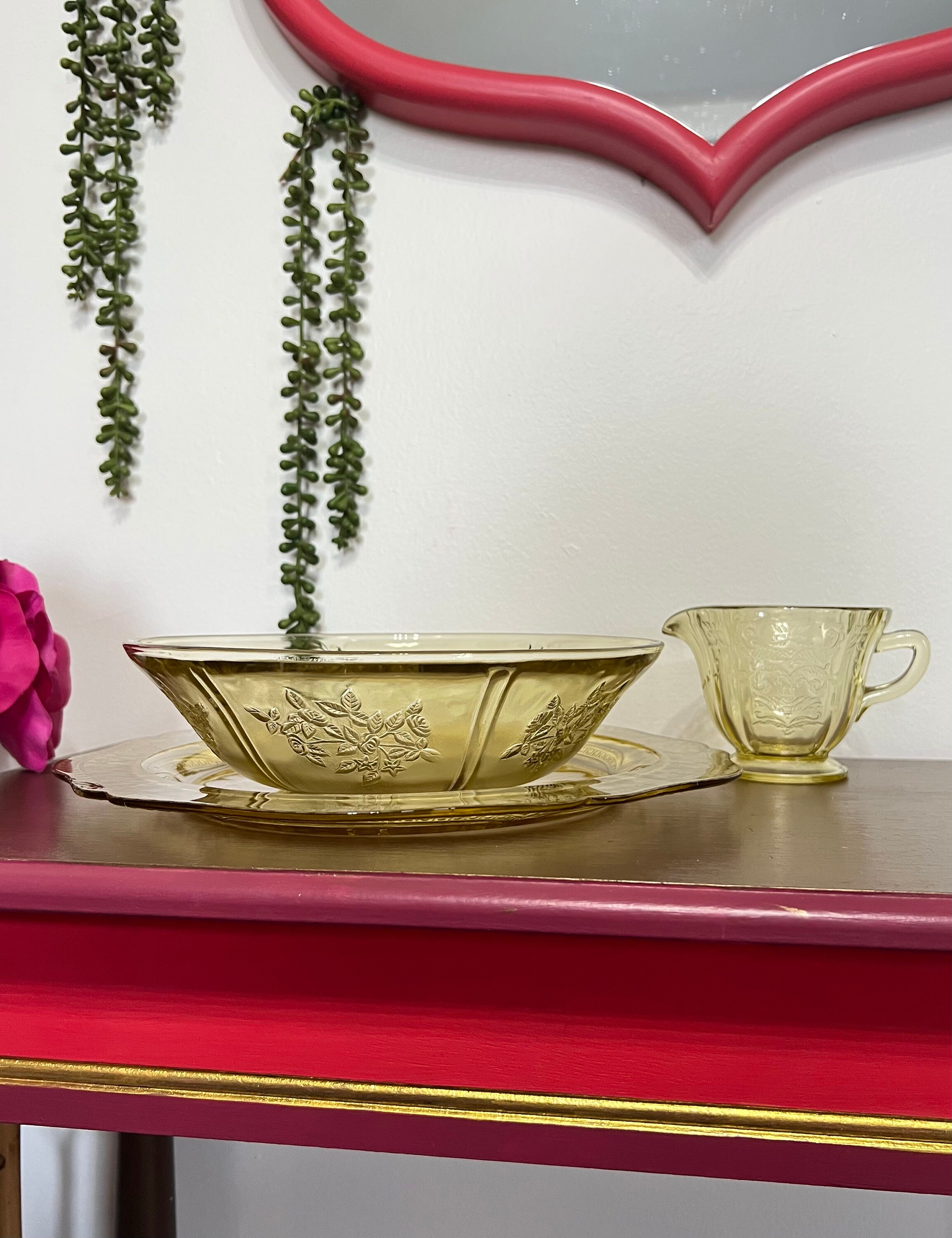 Vintage Yellow Depression Glass Serving Set | Patrician, Sharon