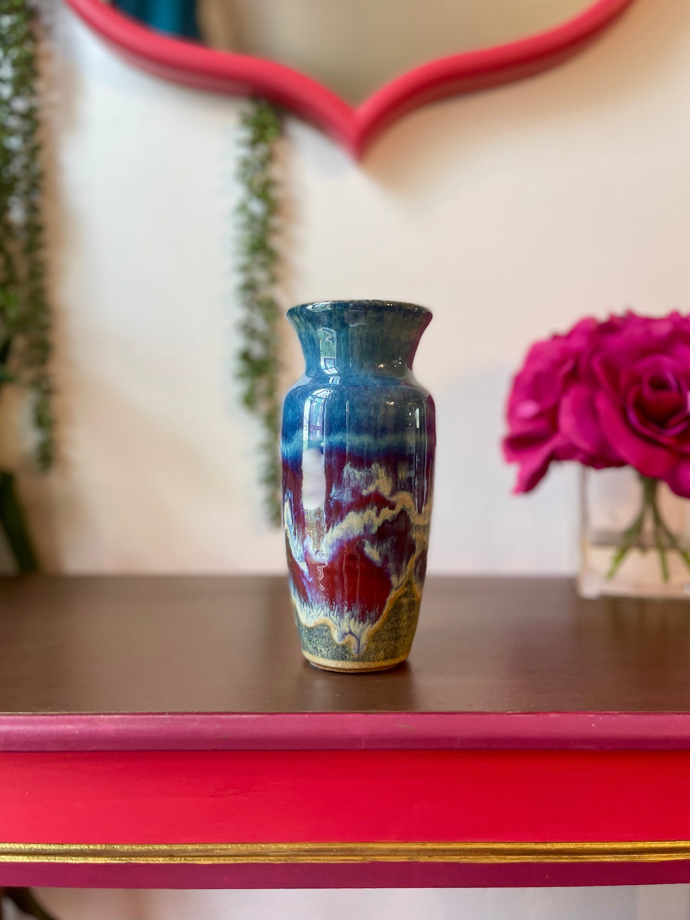 Vintage Blue Drip Glaze Pottery Vase, Hand Thrown Studio Art - Etsy