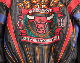 Vintage Jeff Hamilton Chicago Bulls 3peat Leather Jacket (size