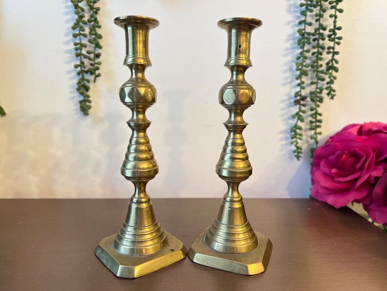 Antique Brass Victorian Candlesticks Made in England Stamped Etsy