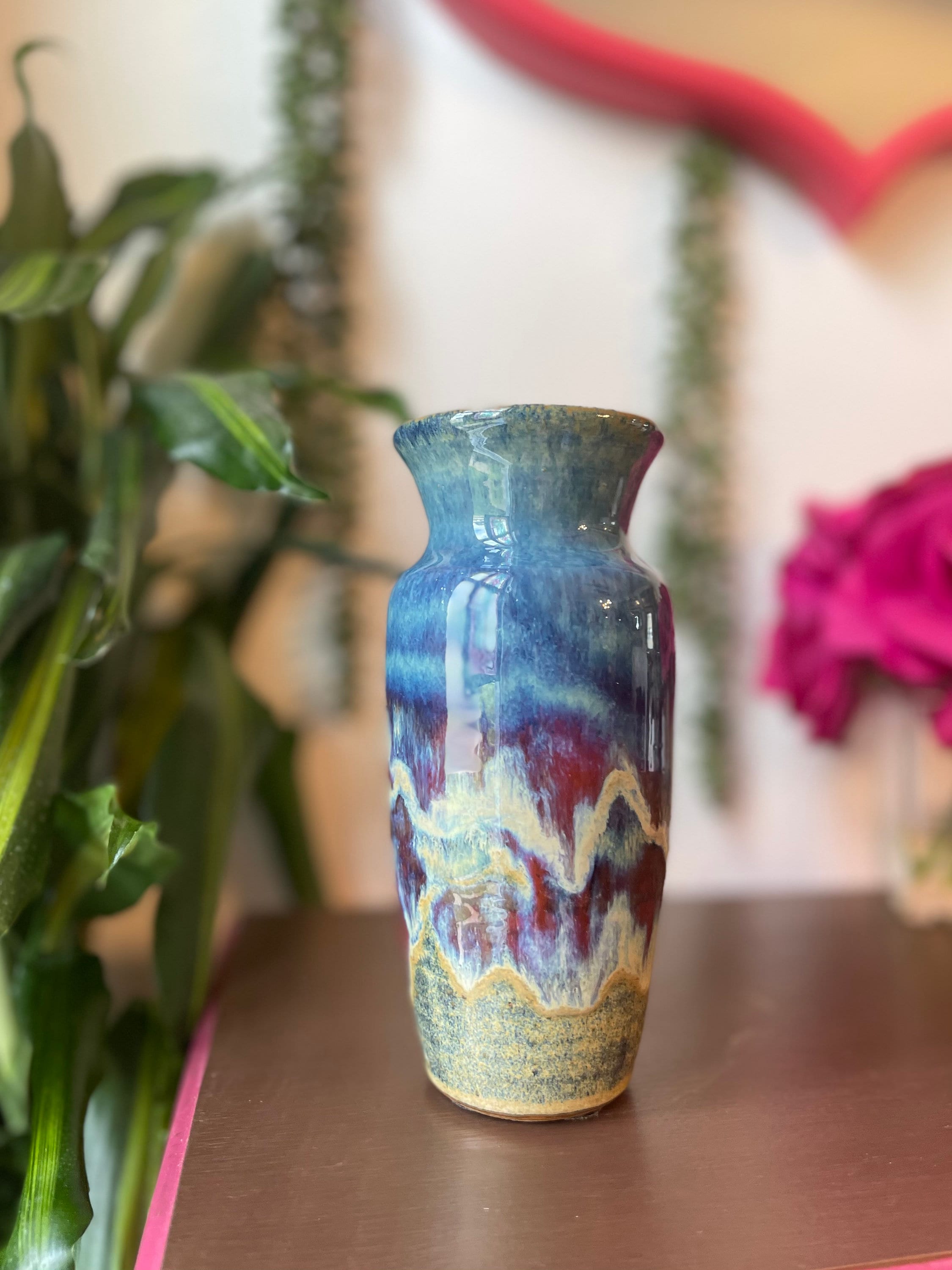 Vintage Blue Drip Glaze Pottery Vase, Hand Thrown Studio Art - Etsy