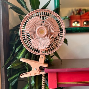 Vintage Pink Fan | 6 Inch Tozai Deluxe Personal Fan Model KH-06C1 | Small Pink Vintage Clip On Portable Fan | Retro Pink Desk Fan with Clip