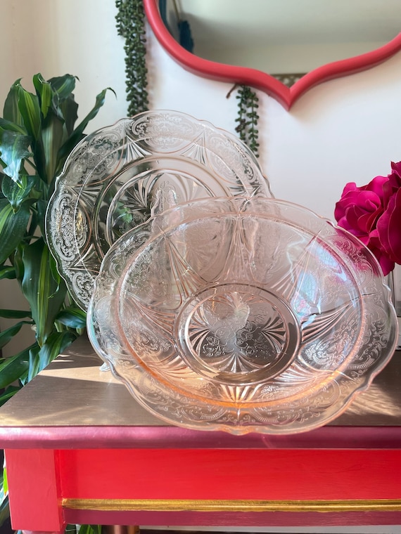 Vintage Hazel Atlas Pink Depression Glass Bowl and Platter Set - Etsy