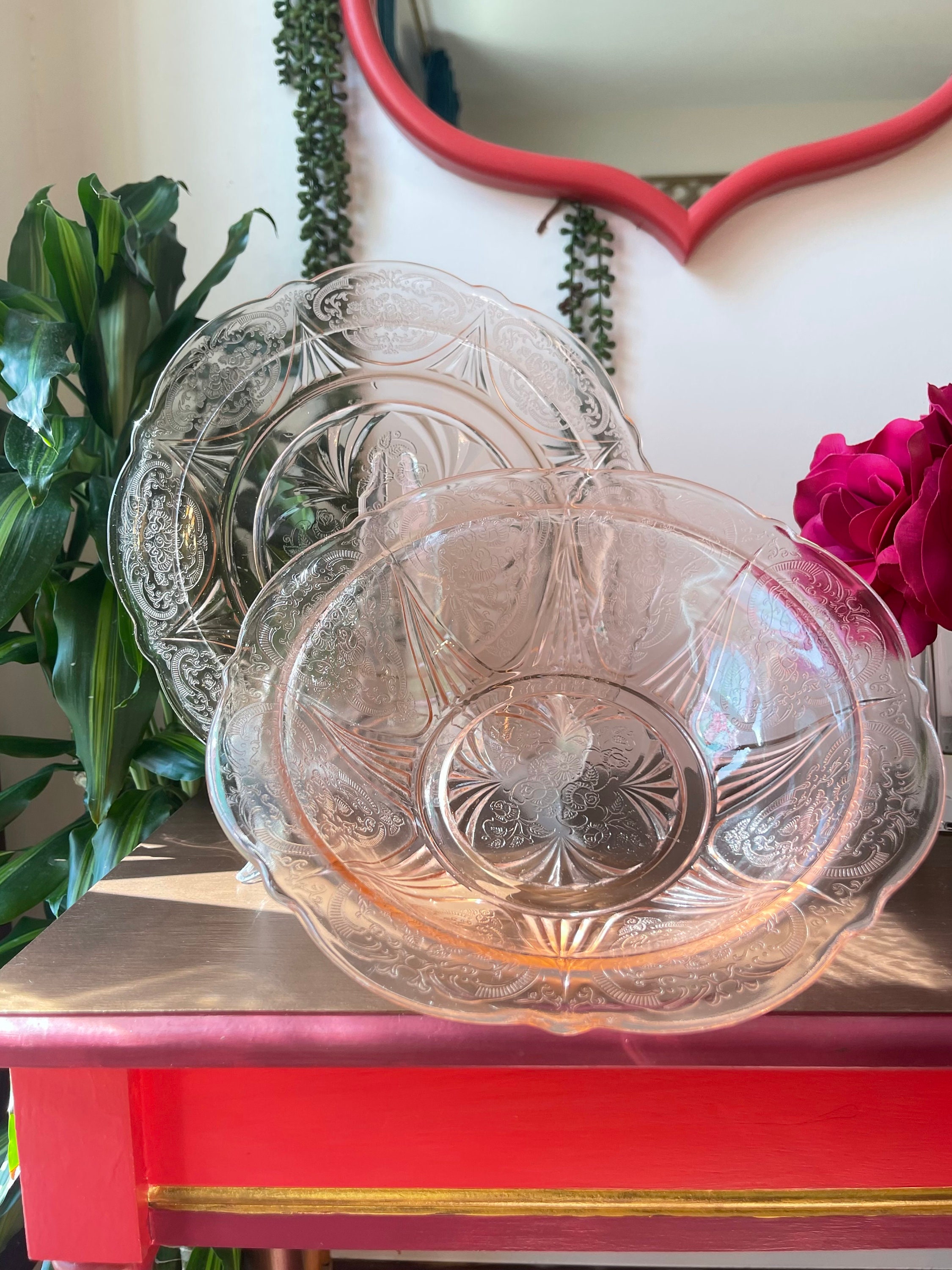 Vintage Hazel Atlas Pink Depression Glass Bowl and Platter Set - Etsy