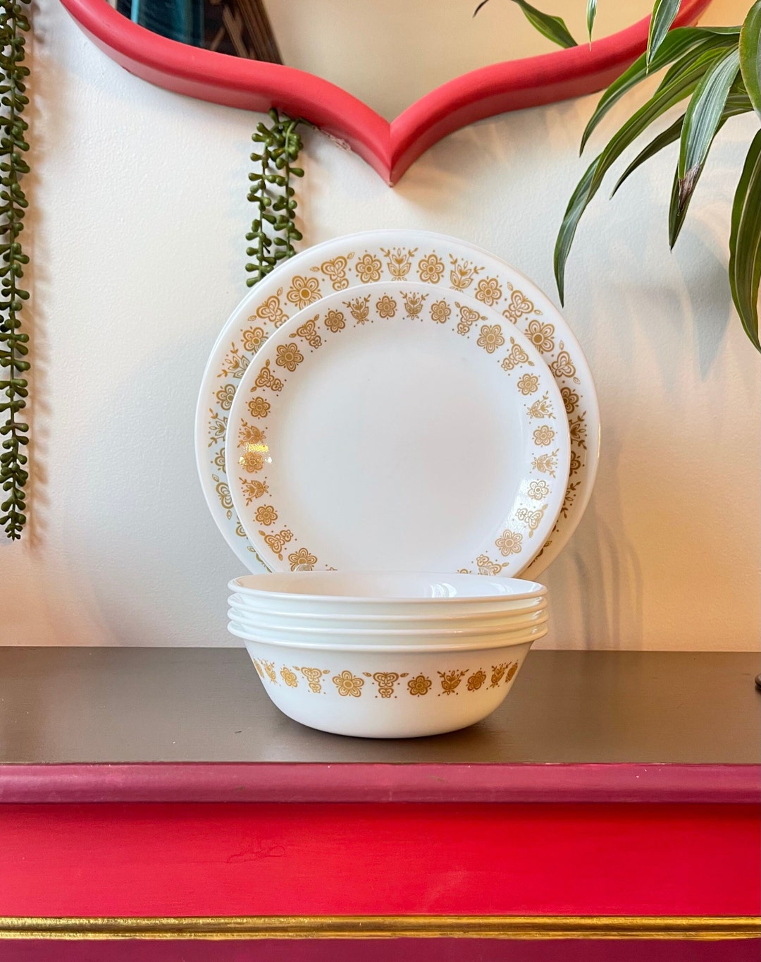 Vintage Corelle Butterfly Gold Dinnerware Set 12pc Corelle Vitrelle